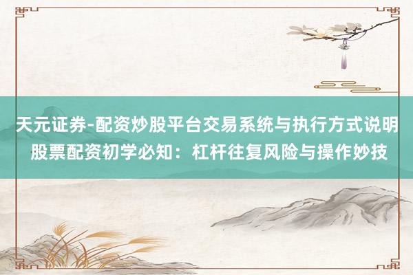 天元证券-配资炒股平台交易系统与执行方式说明 股票配资初学必知：杠杆往复风险与操作妙技